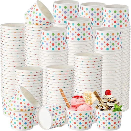 Honeydak 150 ml/ 5 oz Ice Cream Cups for Party Small Ice Cream Cups Disposable Treat Paper Dessert Snacks Sundae Container Wedding Birthday Party Supplies(Colorful Dots,400 Pack) by Honeydak