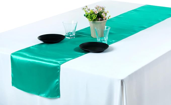 VDS Pack of 20 Satin Table Runners Charmeuse Sateen Silk Centerpiece Cloth Linen for Wedding Birthday Graduation Engagement Ceremony Event Party Banquet Table Decoration (12x108 inch)(Sea Green) - Image 5