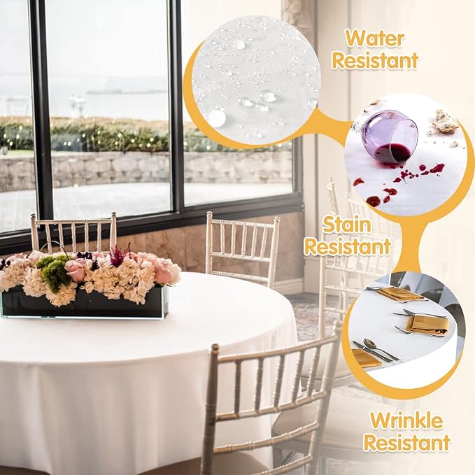 BRILLMAX 6 Pack White Round Tablecloths 108 Inch for 48" Tables | 150 GSM Polyester Fabric, Floor Length Drop, Water, Stain & Wrinkle Resistant Cloth Cover for Wedding Reception Banquet Party - Image 3