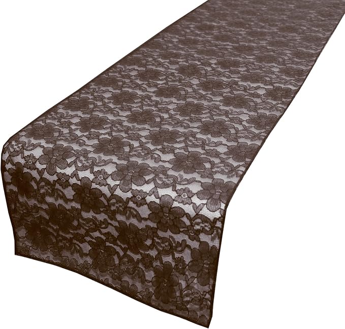 Zen Creative Designs 10 Pack Floral Lace Table Runner Sheer Lace Event Party Wedding Table Decor (12" by 60", Brown) by ZenCreativeDesigns