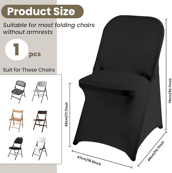 Black Folding Chair Covers 1PCS Spandex Stretch Slipcovers | Universal Fitted Chair Cover Protector,Stretch Chair Covers for Wedding,Party, Banquet, Holidays, Celebration - Image 5