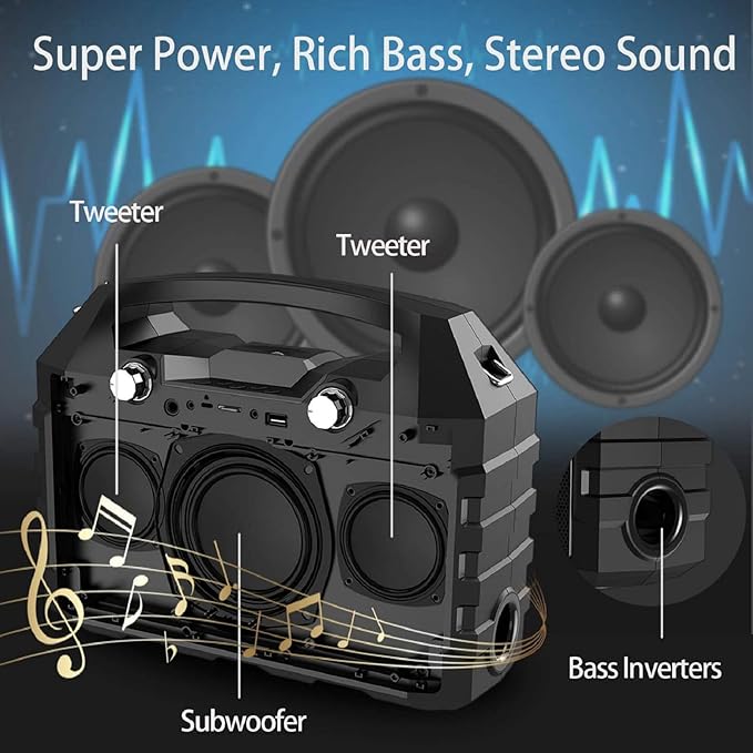 Hotec Wireless Portable PA Speaker System, Powerful Bluetooth Karaoke Machine with Dual Wireless Microphone for Wedding, Party, Teaching, Karaoke, Other Outdoor and Indoor Activities