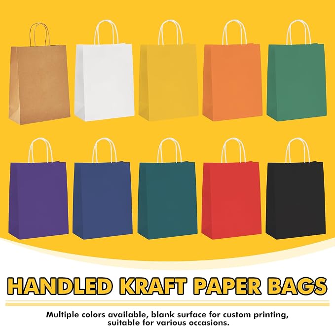 RACETOP 50/100 PCS Custom Kraft Paper Bags with Logo for Small Business, 8x4.5x10.8 Inch Medium Size, Personalized Gift Bags, Brown Shopping Paper bag with Handle Bulk, White Goodie Bag - Image 7