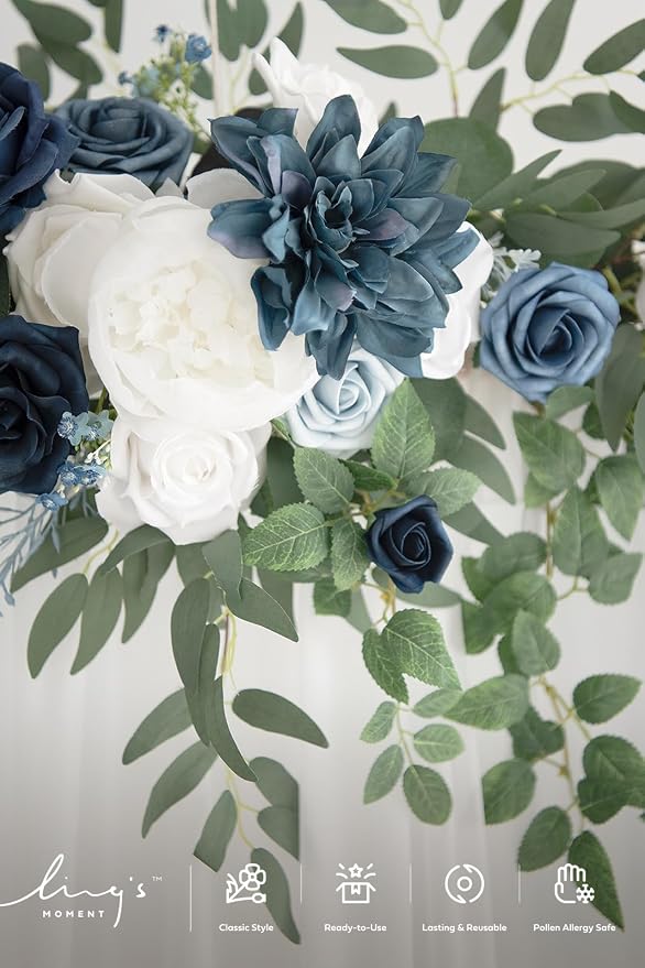 Ling's Moment 6.5FT Wedding Arch Flowers, Floral Garland, Navy Blue | Ceremony Reception Hanging Backdrop, Eucalyptus Rose Arbor Arrangement, Spring Artificial Swag - Image 3