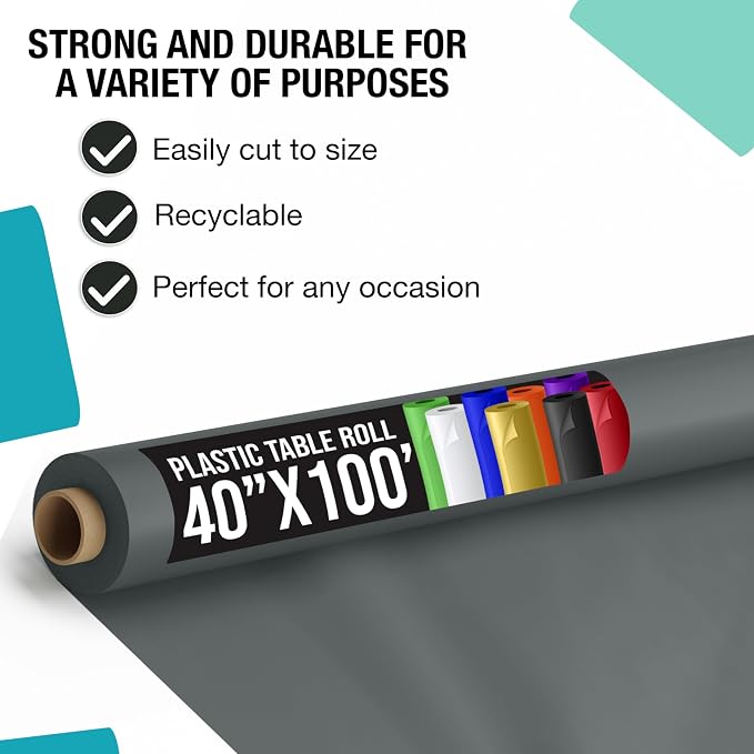 Exquisite Party Solids Silver Plastic Table Cover Roll 6 Pack 40" X 100' Table Cloth Plastic Cover Roll - Premium Quality Thick 0.5 MIL Banquet Rolls - Disposable Tablecloth Rolls - Image 2