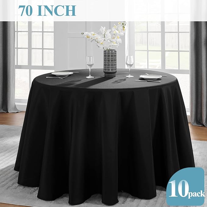 VidaFete 10 Pack 70inch Round Black Tablecloth for 20"-58" Tables | Polyester Table Cloth, Stain and Wrinkle Resistant Table Cover for Dining Kitchen Party Wedding Banquet Buffet Decoration - Image 5