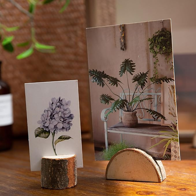 Tosnail 50 Pieces Wooden Place Card Holders with 50 Kraft Paper Cards, Rustic Wood Table Number Stands, Photo Holder for Wedding Party Decoration, Photo Display