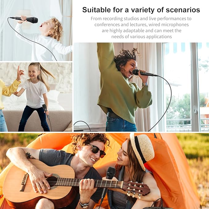 Dynamic Wired Microphone, 6.35mm Cardioid Karaoke Mic for Professional Setting, Handheld Vocal Microphone for Karaoke Machine, PA System, Stage, Speech, Party Events