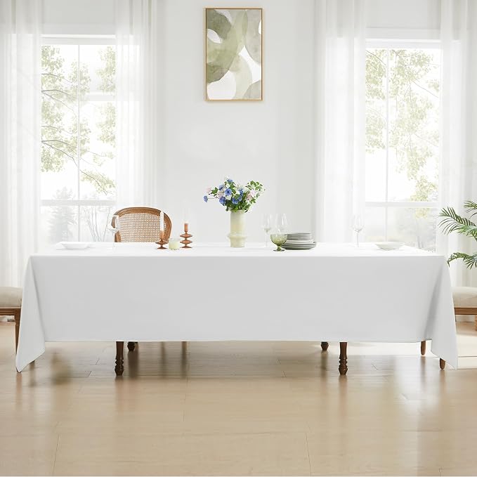 2 Pack White Rectangle Tablecloths 60x120 Inch for 8ft Tables | Washable Decorative Linen Polyester Table Cover for Dining Tables, Banquets Buffets Parties and Weddings - Image 3
