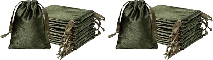 QIANF 12pcs Moss Green Velvet Drawstring Bags 3x4 inches Glossy Small Velvet Cloth Gift Bags Jewelry Pouches for Jewelry Storage Wedding Party Favor Christmas (Pack of 2) by QIANF