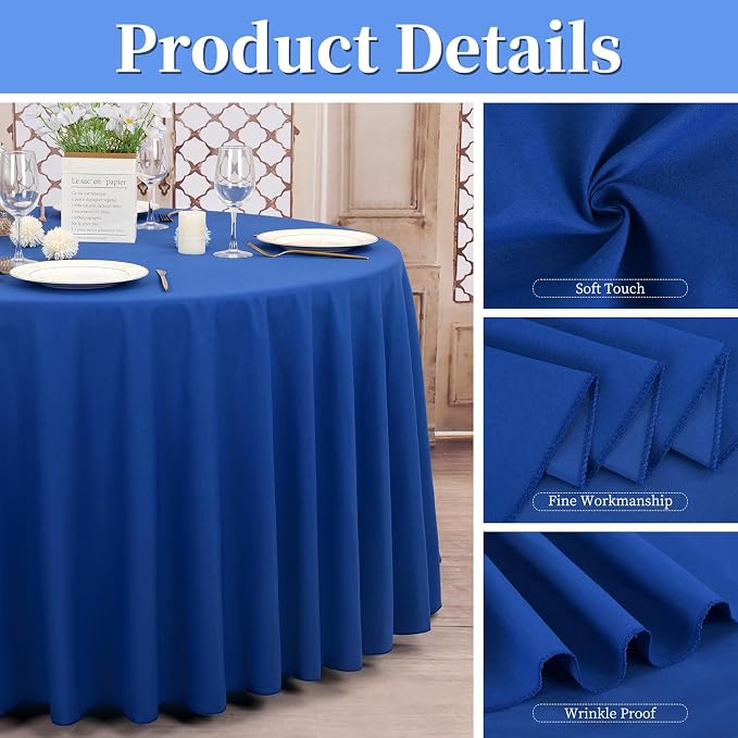 8 Pack Royal Blue Round Tablecloths, Diameter of 120 inch - Image 5
