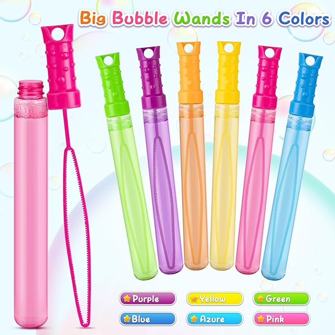 Jumlys 36 Pack Big Bubble Wands Bulk in 6 Colors, Bulk Party Favors for Kids, Ideal for Easter, Summer, Halloween, Valentine, School Classroom Prizes for Boys & Girls, Ideal Goodies Bags Stuffers