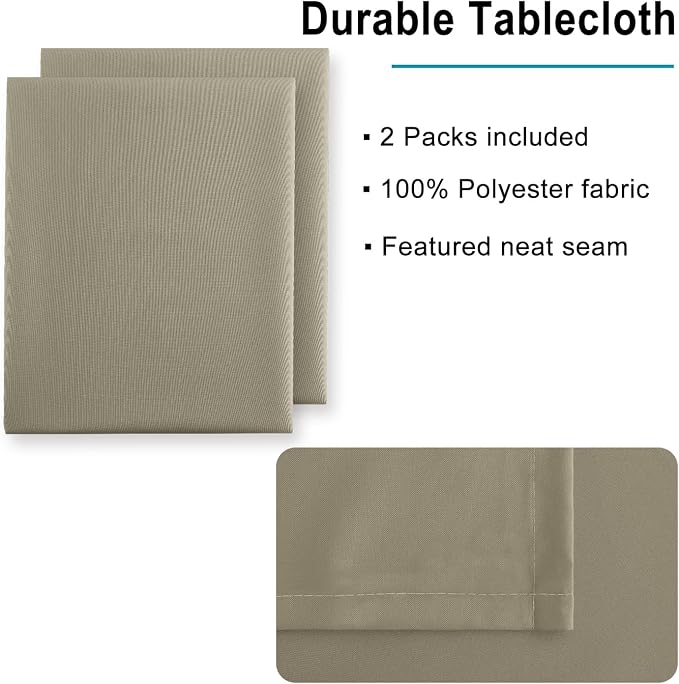 Hiasan 2 Pieces Taupe Square Tablecloth, 30 x 30 Inch | Waterproof, Spillproof, Washable Polyester Table Cloth for Dining Room/Restaurant/Birthday/Party/Outdoor Picnic - Image 4