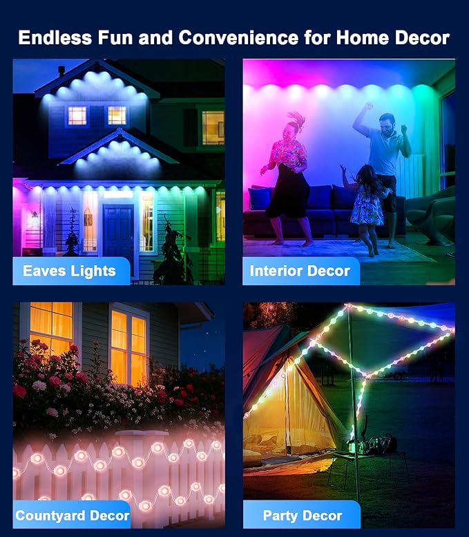 150FT Permanent Outdoor Lights for House, Smart Color Change LED Waterproof Christmas Lights Outdoor with APP Remote Control, Outside Eaves Lighting Decor for Holiday, Halloween, Roof, Party, Pool