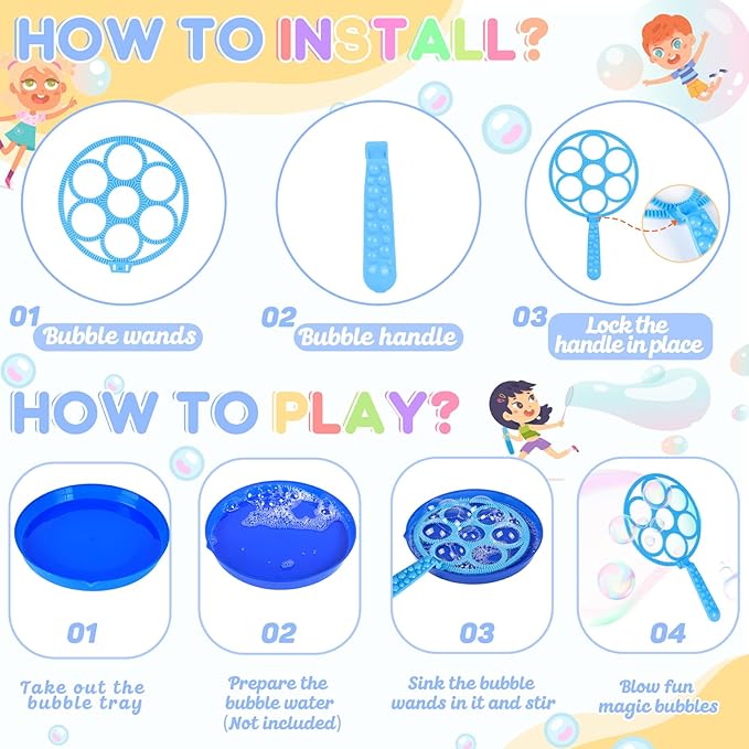 27 Pcs Big Bubble Wands Toys Set, Giant Bubble Wands with Tray for Kids Summer Outdoor Toys Bubbles Party Favors Bubbles Maker Bulk for Kids Toddlers Boys Girls Age 3 4 5 6 7 8+