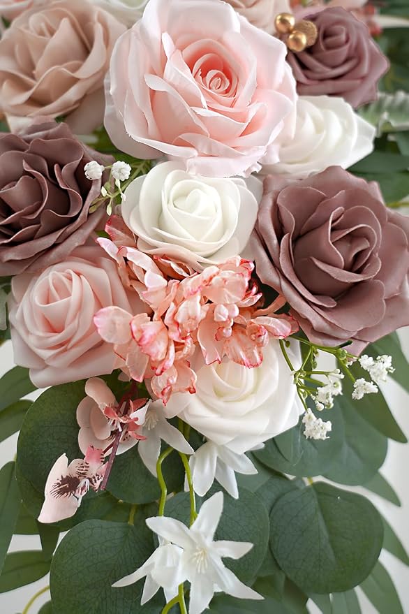 Olalaka Dusty Rose Artificial Wedding Arch Flowers Kit (Pack of 3) with 26Ft White Shiny Arch Draping Fabric for DIY Wedding Party Ceremony Reception Backdrop Floral Decoration - Image 7