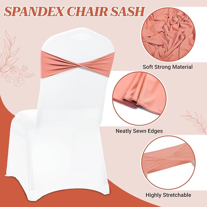 VDS Pack of 200 PCS | Coral Peach | Spandex Chair Sashes Bows Without Buckle | Stretch Elastic Banquet Universal Folding Chair Band Tie with for Wedding Party Conference Celebration Event Decoration - Image 4