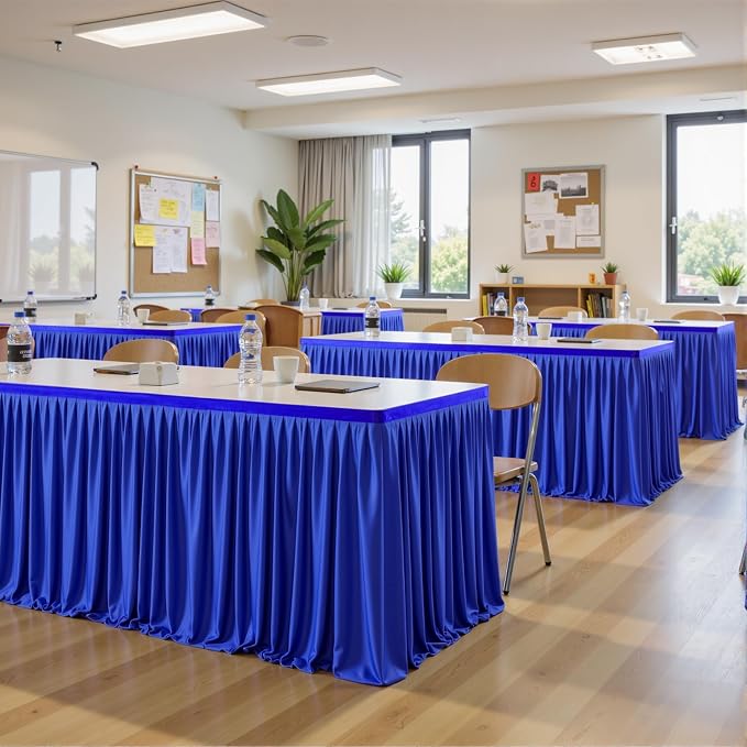 12ft Royal Blue Table Skirt Rectangle Table Polyester Pleated Desk Skirt for Teacher Desk Dorm Ruffle Table Skirt Wedding Birthday Party Baby Bridal Shower Banquet Table Decoration - Image 6