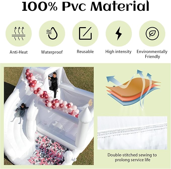 White Bounce House for Adults Kids,15.8FT Heavy Duty 100% PVC Large Commercial Bounce House Bouncy Castle with Big Slide and Ball Pit for Backyard,Birthday Party,Wedding,Outdoor Game