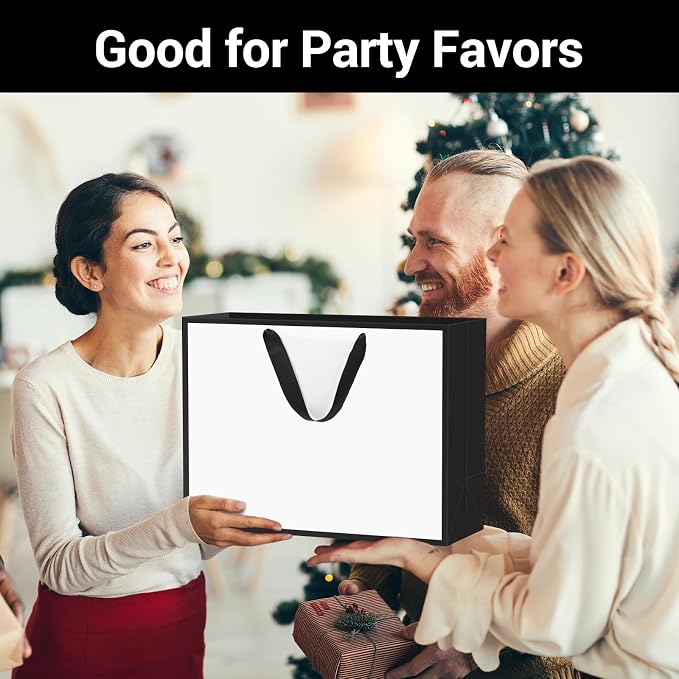 EUSOAR Large Gift Bags with Handles, 25pcs 16"x6"x12" Thank You Wrap Paper Bags Bulk, White/Black Merchandise Retail Shopping Wrapping Bags for Business, Craft Grocery, Wedding Birthday Party Favor - Image 5