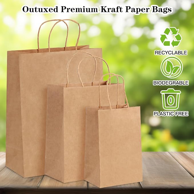 OUTUXED 120pcs Paper Bags with Handles Assorted Sizes Kraft Brown Bags | Brown Paper Gift Bags with Handles Bulk 3 Mixed Sizes for Retail, Party, Birthday, Gift, Shopping, Business, Merchandise - Image 3