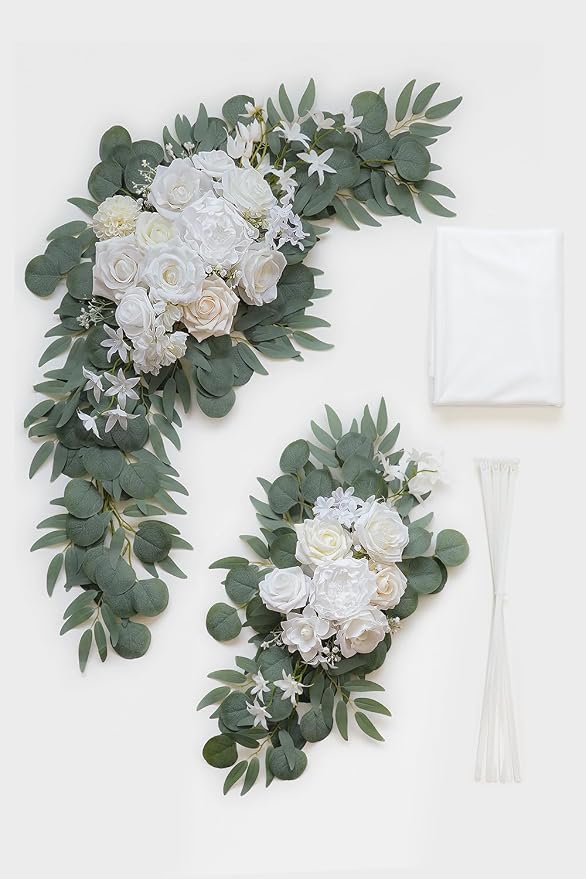 Olalaka White Artificial Wedding Arch Flowers Kit (Pack of 3) with 26Ft White Shiny Arch Draping Fabric for DIY Wedding Party Ceremony Reception Backdrop Floral Decoration - Image 3