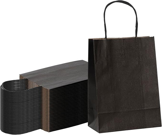 Restaurantware Black Paper Shopping Bags 100 Count 5.9 x 3.15 x 8.27 Inches Sturdy Retail Gift Bags With Handles Kraft Merchandise Tote Bags Black by Restaurantware