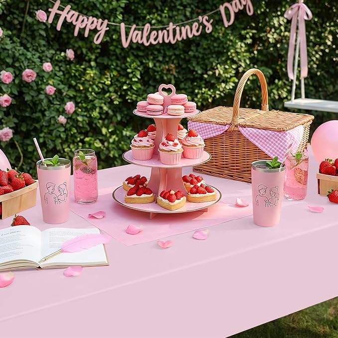 Smiry Disposable Table Cloth - 6 Pack, 54 x 108 Inch Waterproof Rectangle Tablecloths for Easter Party, Valentines & Mothers Day Decorations, Decorative Plastic Table Cover, Leakproof & Sturdy, Pink - Image 2