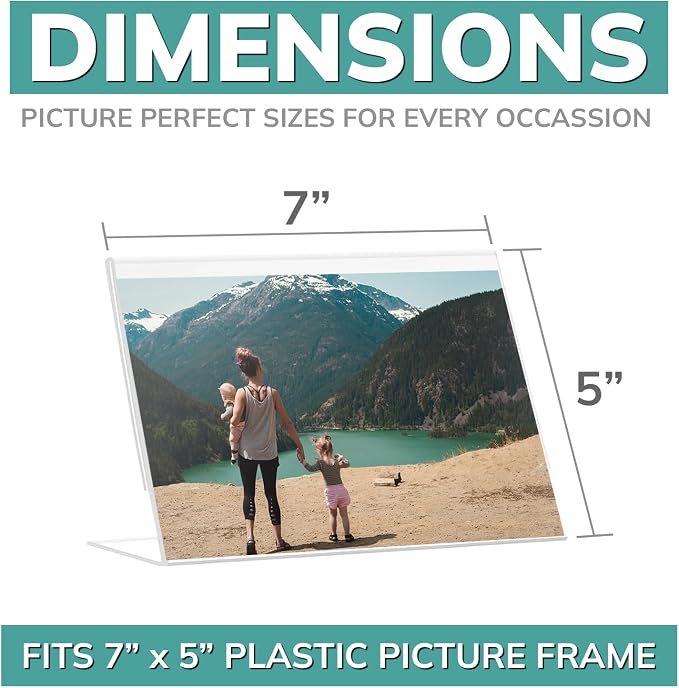 pbf 7x5 Acrylic Sign Holder | 7 x 5 Horizontal Stand Up Slanted Sign Holder | Acrylic Stands for Display | Clear Picture Frame, Menu Table Top Stand, Plastic Flyer Holder (24-Pack) - Image 2