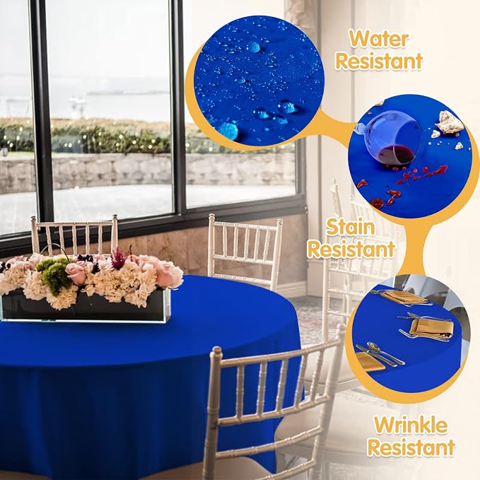 BRILLMAX 4 Pack Royal Blue Round Tablecloths 132 Inch for 72" Tables | 150 GSM Polyester Fabric, Floor Length Drop, Water, Stain & Wrinkle Resistant Cloth Cover for Wedding Reception Banquet Party - Image 3