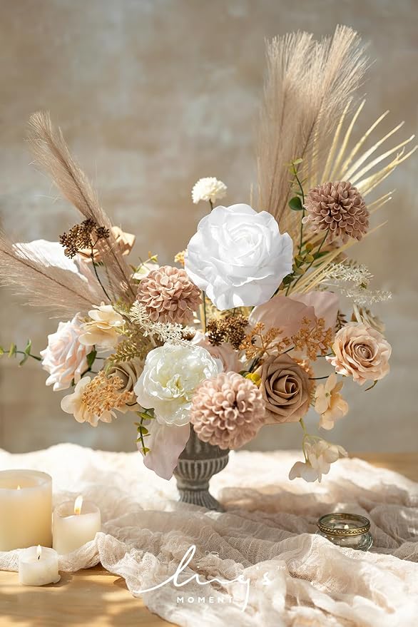 Ling's moment Artificial Wedding Fall Flowers Deluxe Combo, Boho & Nude | Fake Flower Greenery Stems Foam Roses Dahlia Peony for DIY Bridal Bouquets, Table Centerpiece, Floral Arrangement, Home Decor - Image 2