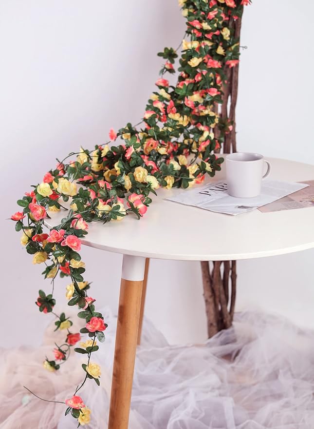 Miracliy 5Pcs 41FT Champagne and Orange Flower Garland for Wedding Backdrop | Champagne and orange rose vines bring warm sunset tones to wedding arches, garden parties and autumn-inspired event decor - Image 3