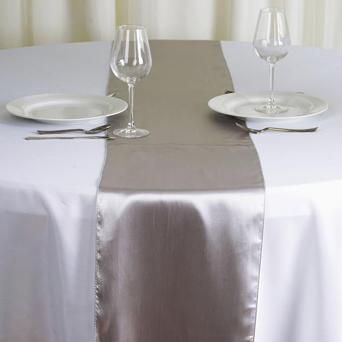Balsa Circle 5 pcs 12 x 108 inch Silver Satin Table Runners Wedding Table Top Party Supplies Reception Linens Decorations - Image 5