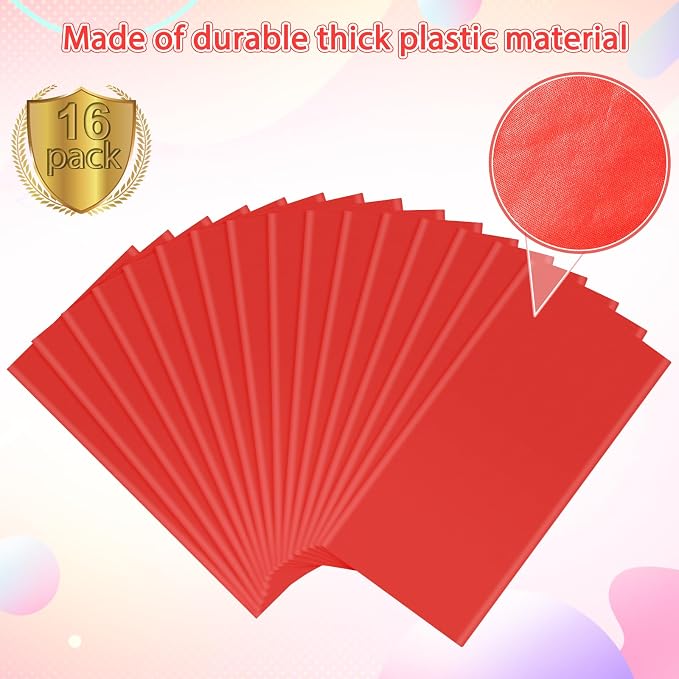 16 Pack Red Plastic Tablecloth for Rectangle Tables, Premium Decorative Red Disposable Table Cloths for Parties, Rectangle Party Table Cover for Birthday, Wedding, Christmas, Anniversary, 54 x 108Inch - Image 4