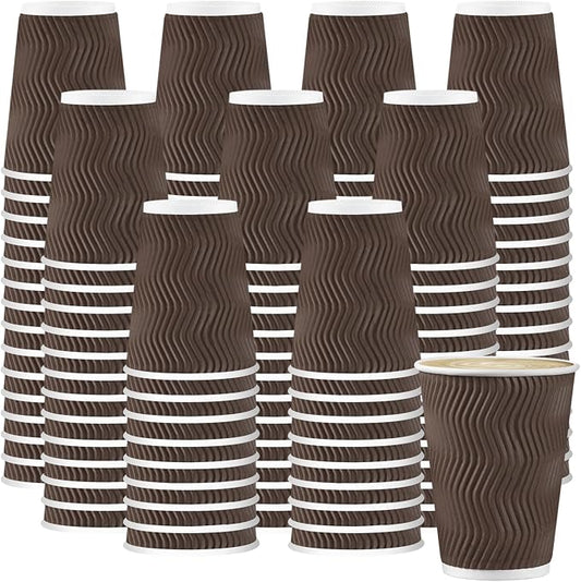BYSNOW 500 Pack 12 oz Coffee Cups, Insulated Disposable Hot Paper Cups | Corrugated Ripple Wall Leakproof Drink Cups Without Lids Brown for Hot/Cold Beverages, Office, Home, Travel, Cafe, Party by BYSNOW