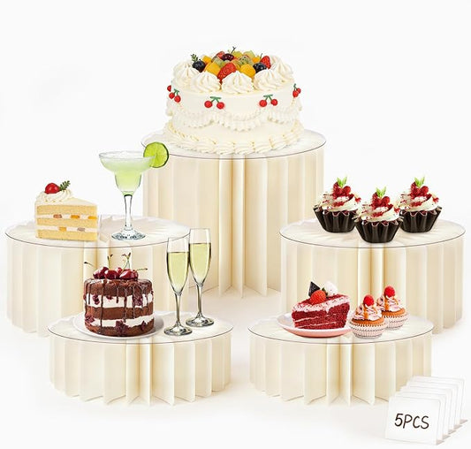 5Pack Buffet Risers Display Stands Foldable Food Risers for Buffet Table Tall Cake Cupcake Stands Cardboard Cylinder Stand Dessert Table Display Set for Catering Jewelry Wedding Party Decor (White) by Unknown