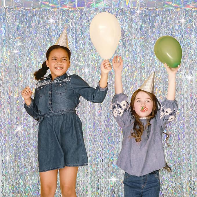 Silver Glitter Foil Fringe Streamer Metallic Wavy Tinsel Curtain for Birthday Wedding Engagement Baby Shower, 4 Pack 6.56 x 3.28 FT Wave Streamer Backdrop Party Backdrop Photo Booth Door Decoration