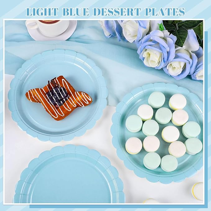 NatNarr 30 Pcs Light Blue Plates, 9 Inch Scalloped Blue Plates Dessert Party Plate Cute Paper Plate for Coastal Sea Beach Party, Boy Baby Shower, Birthday, Bachelorette (Pack of 3) - Image 7