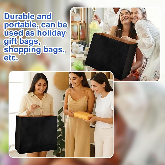 Maitys 12 Pcs 20x16x5 Inch Extra Large Paper Gift Bags with Handles, Black | Kraft Bags for Small Business, Merchandise, Gifts, Shopping, Retail Stores, Birthday Party, Hold Candies, Toys, Gifts, Etc - Image 4
