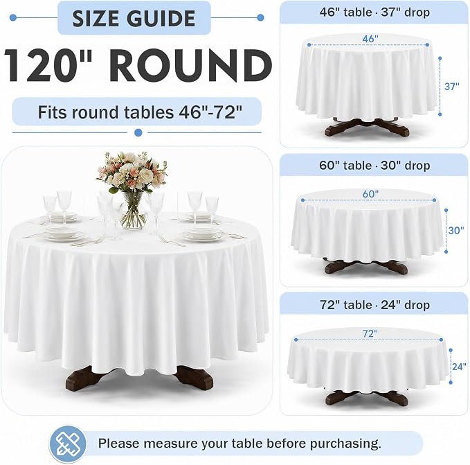 10 Pack 120 Inch White Round Tablecloth, Washable Polyester Tablecloths Stain & Wrinkle Resistant, Elegant Fabric Table Cloth for Wedding Party Banquet Dining Decoration Banquet, Formal Events - Image 6