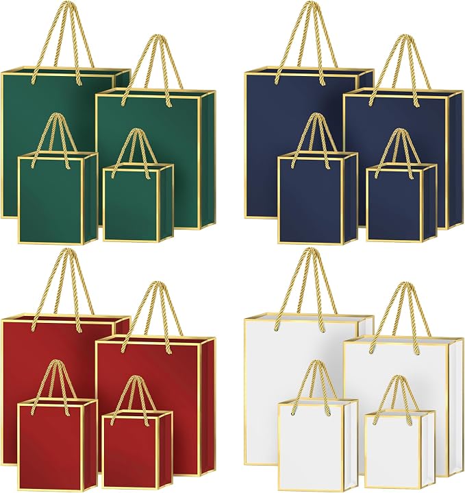 Qeeenar 48 Packs Christmas Gift Bags Assorted Sizes Holiday Paper Bags 4 Colors 4 Sizes Plaid Gift Bags Bulk for Christmas Xmas Gifts Wrapping New Year Party Supplies by Qeeenar