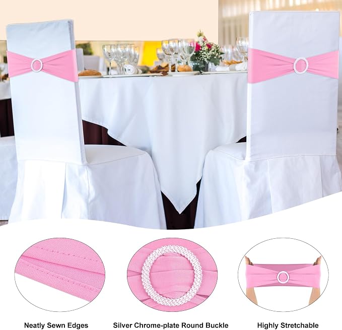 Pink Chair Sashes 25 Pack Spandex Stretch Chair Band Sashes with Buckles for Folding Chairs Wedding Party Reception Baby Shower Events Banquet Decorations - Image 3