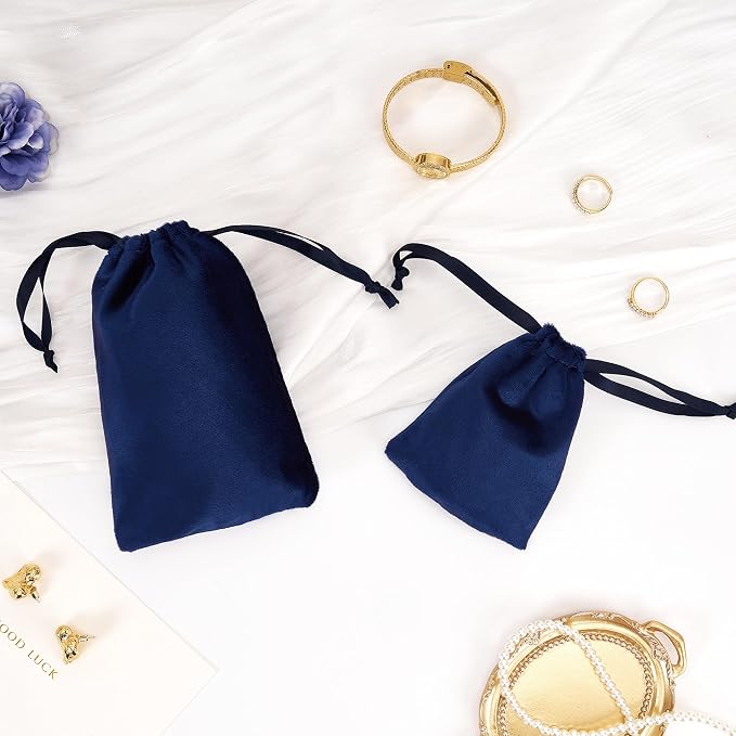 QIANF 12pcs Navy Velvet Drawstring Bags 3x4 inches Mini Velvet Cloth Gift Bags Jewelry Pouches for Storage Wedding Party Favor Christmas - Image 3