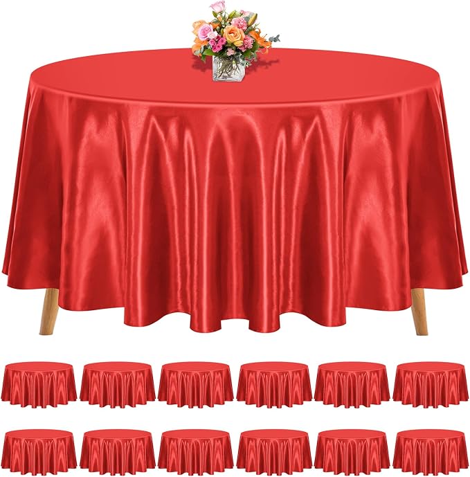 12 Pack 108 Inch Round Satin Tablecloth, Red by REWOMC