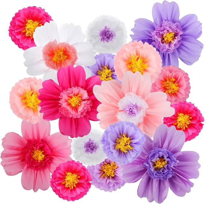 Crowye 12 Pcs Large Tissue Paper Flower Decor,10'' 20'',Bright Color | Giant Craft Crepe Paper Flower, Colorful, for Wall Decorations Backdrop Mexican Wedding Birthday Carnival School Party by Crowye