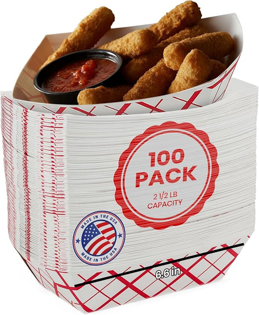 MT Products Classy Plaid Hotdog Trays 2 1/2 lb. - Disposable Paper Food Trays (Pack of 100) - Made in The USA by MTProducts