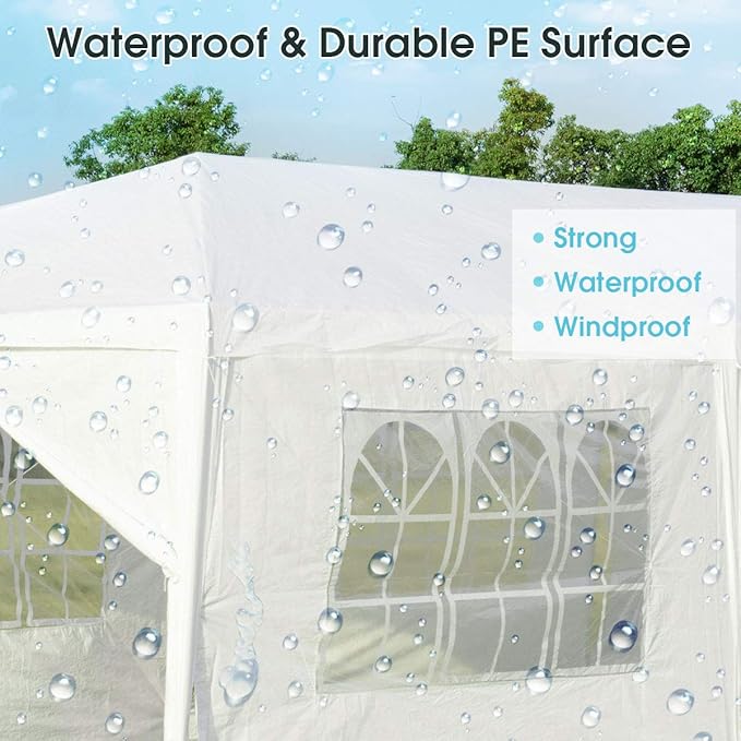 Tangkula 10' x 30' Outdoor Waterproof Gazebo Canopy w/ 6 Removable Sidewalls and 2 Doorways, Heavy Duty Large Tent w/Strong Connection Stakes Ropes for Party Wedding Events Beach BBQ (White)
