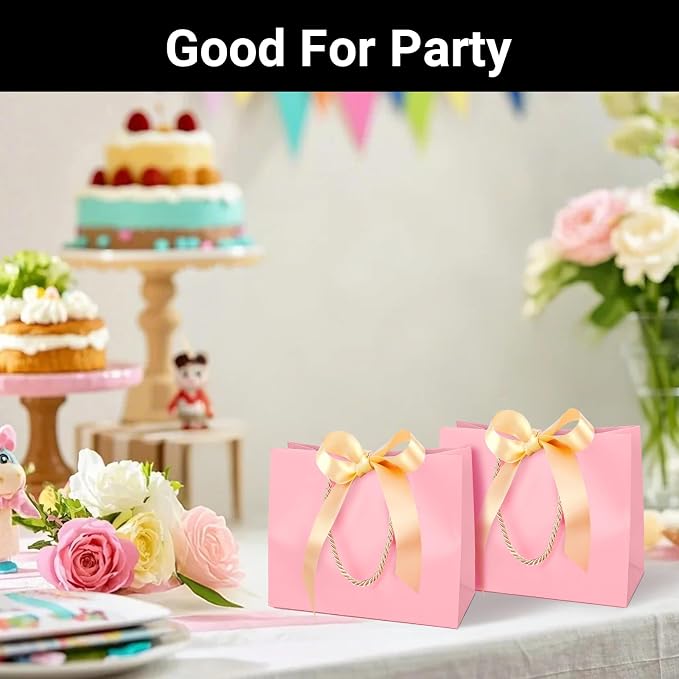 EUSOAR Pink Gift Bags, 12pcs 8.6"x3.9"x7" Thank You Gift Paper Bags with Bow Ribbon Handle, Small Shopping Party Favor Gift Treat Candy Bags Bulk for Wedding Guests Bridal Birthday - Image 6