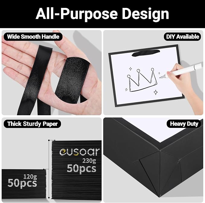 EUSOAR Paper Bags with Handles, 50pcs 10.6"x3.1"x8.3" Wrap Bags with Handles Bulk, Merchandise Business Craft Grocery Retail Wrapping Bags, Wedding Birthday Thank You Gift Treat Party Favor Bags - Image 3