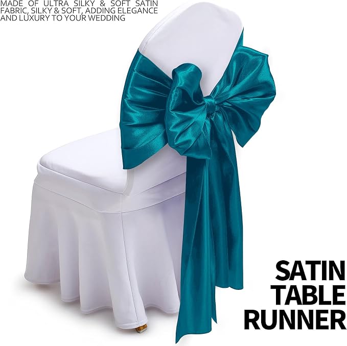 SI Pack of 5 Wedding 12 x 108 inch Satin Table Runner for Wedding, Decorations for Graduations, Engagements, Birthday Parties, Banquets, Runners fit Rectangle, Round Table - Teal - Image 3